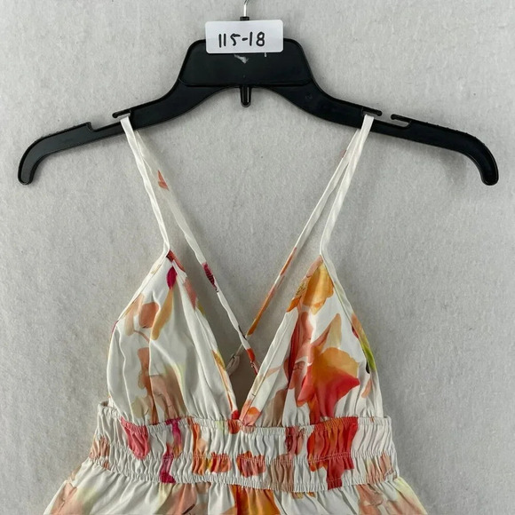 Double Crazy Mini Dress S White Pink Floral Sweetheart Cross Back Strap Tiered - Picture 10 of 10